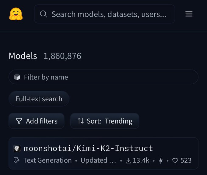 Kimi K2 trending on Hugging Face